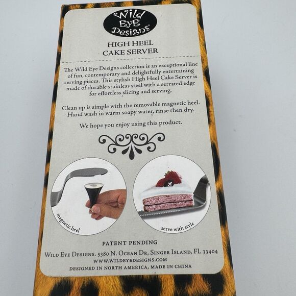 Leopard Pink High Heel Cake Server Wild Eye Designs Stainless Steel New in Box - Picture 5 of 5